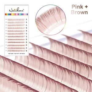Pink & Brown Individual Lash Extentions, D, 0.07mm, 8-14 Mix!